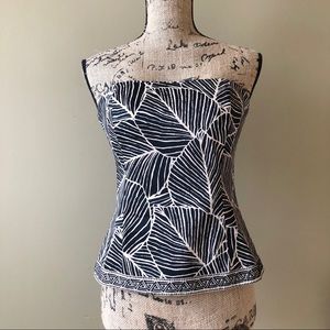 Whbm tan and black leaf print embroidered bustier